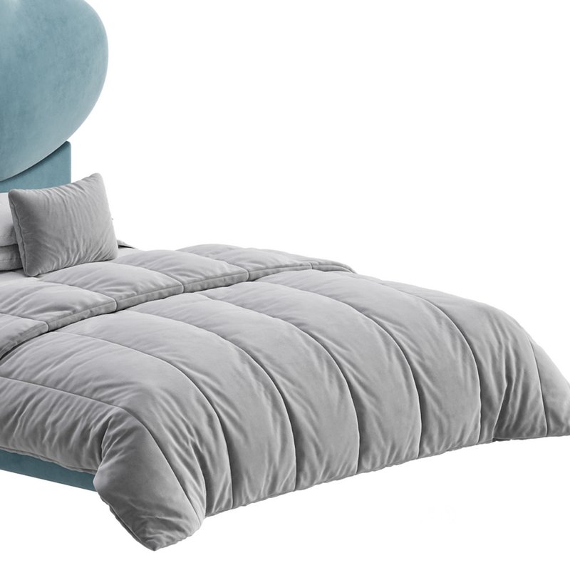 Elegant Blue Pine Wood Upholstered Panel Bed Image 3