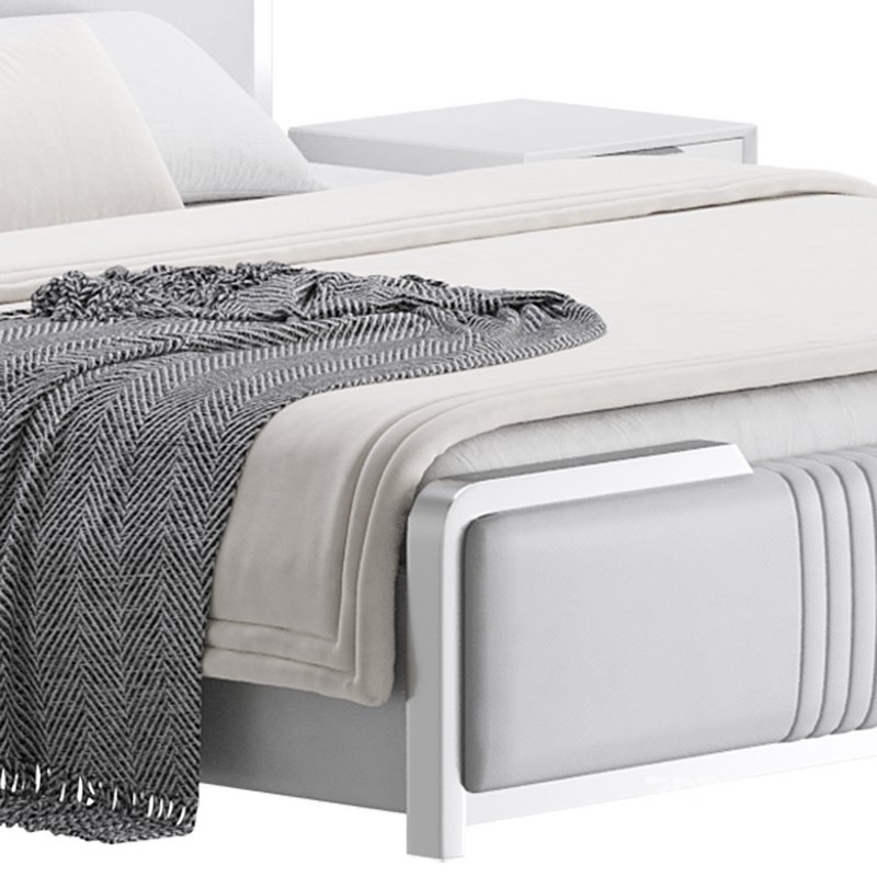 Glamorous White Wood Upholstered Bed I Image 5