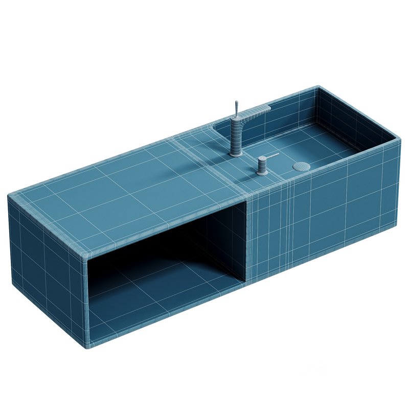 Mineral cast wall-mounted washbasin TWG36 in white with storage compartment on the left Image 2