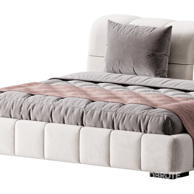 White Upholstered Wood Modern Headboard Bed Image 2