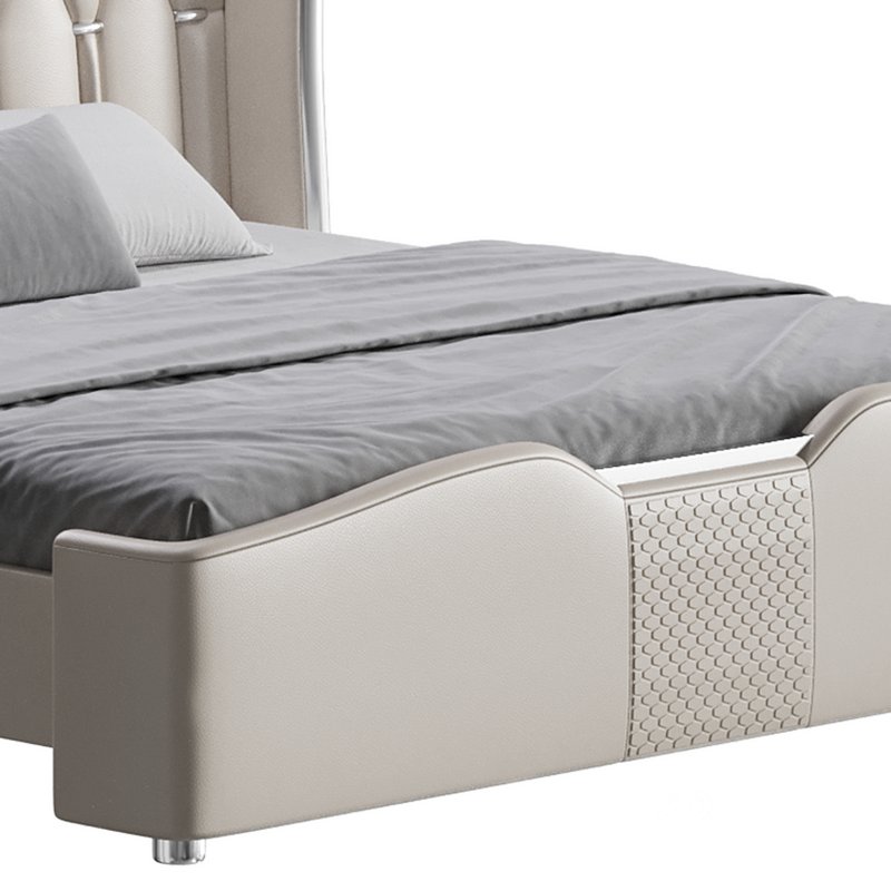 Modern Off-White Upholstered Tufted King Bed Image 6