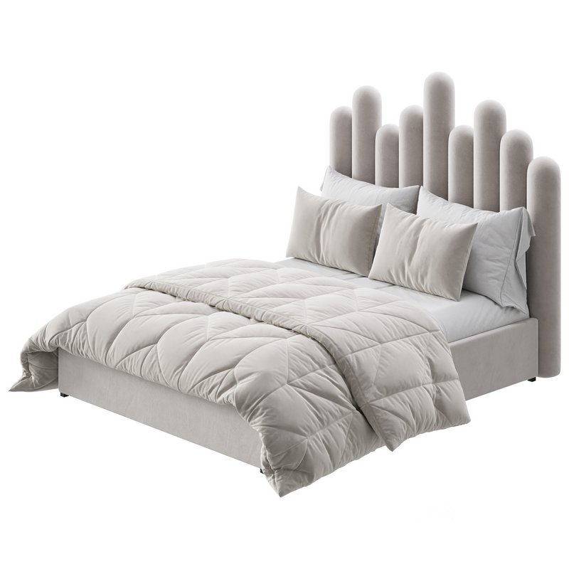 Light Wood Upholstered Panel Modern Bed Image 4