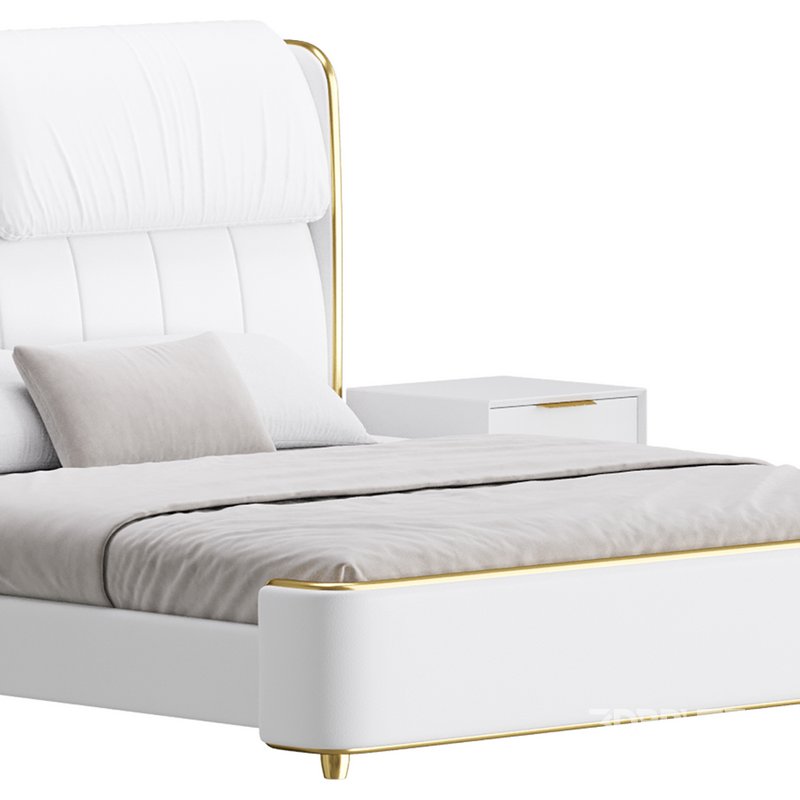 Elegant White Pine Wood Panel Bed Image 3