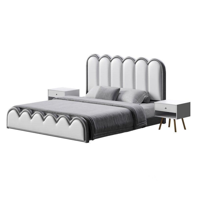 White Genuine Leather Upholstered Modern Panel Bed Image 4