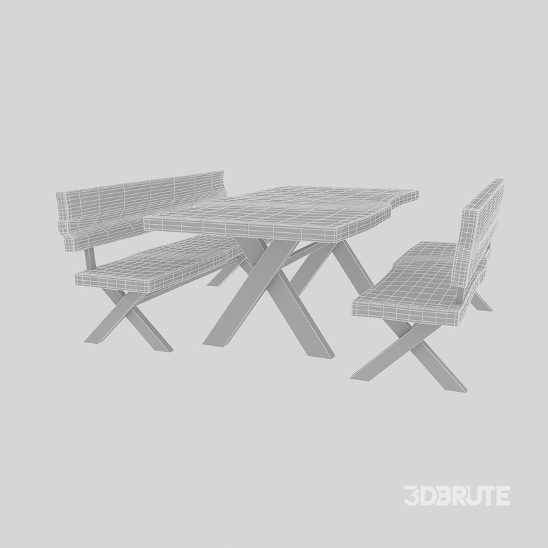 3D 3D natural wood table chair model Image 3