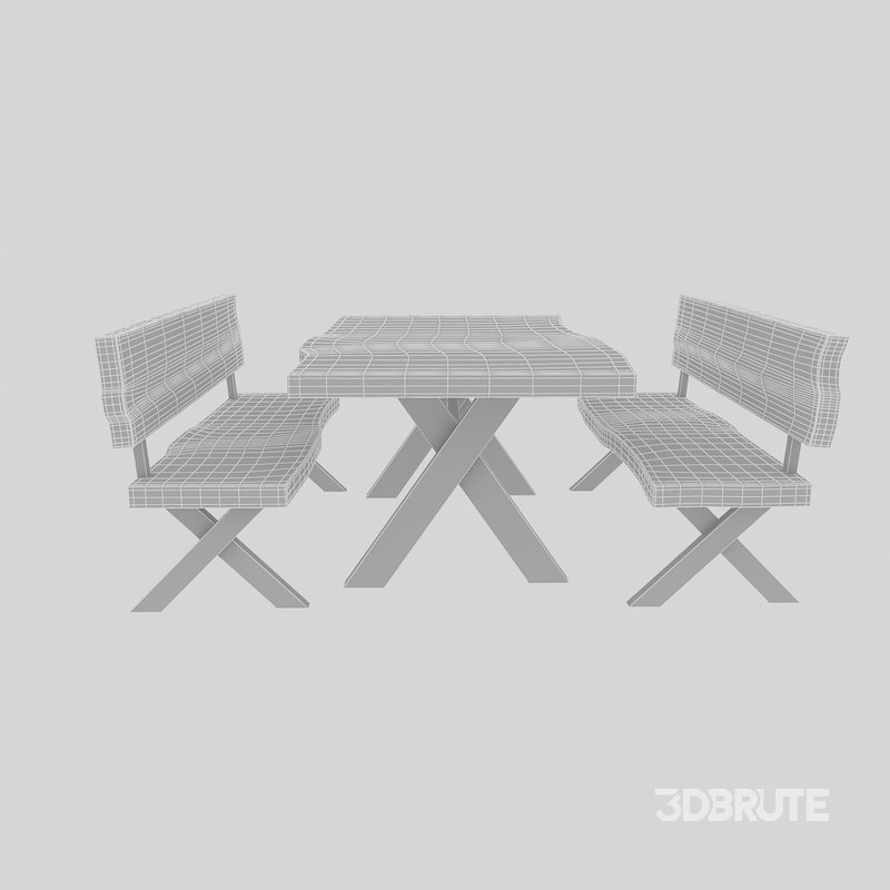 3D 3D natural wood table chair model Image 5
