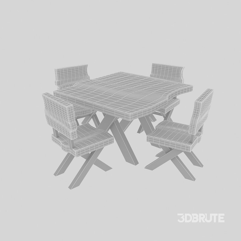 natural wood table chair 02 3D model 3D model Image 2