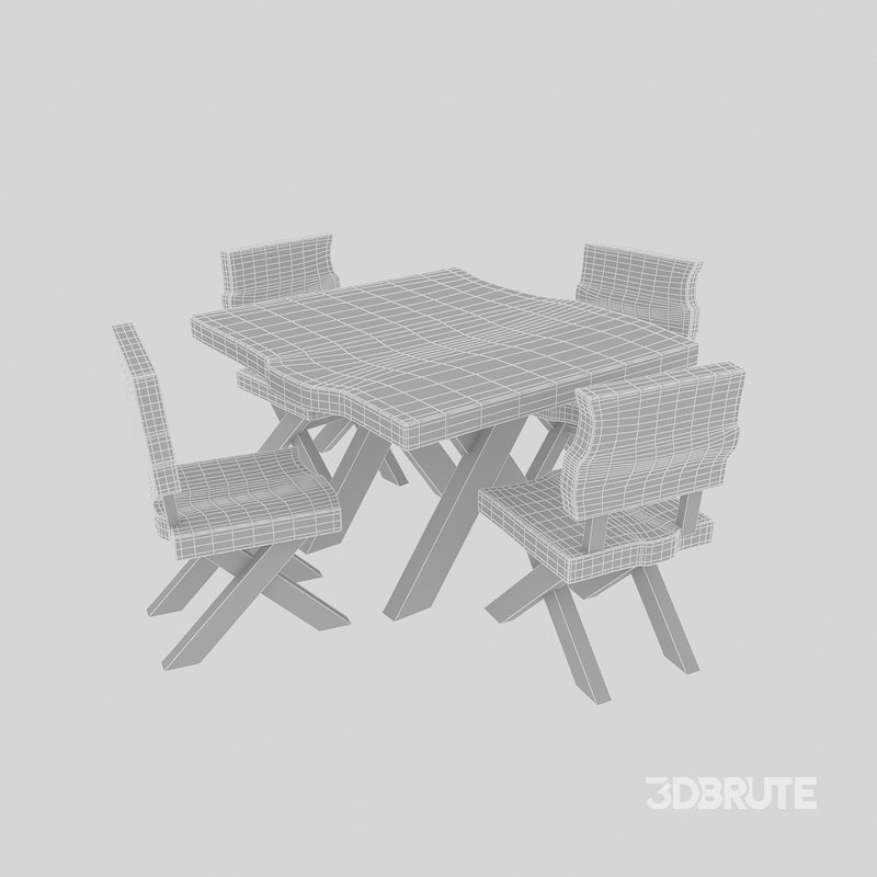 natural wood table chair 02 3D model 3D model Image 3