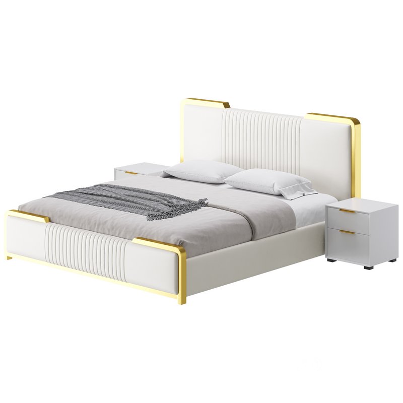 Glamorous White Wood Upholstered Bed I Image 4