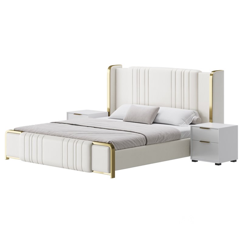 Glamorous White Upholstered Wingback Bed I Image 3
