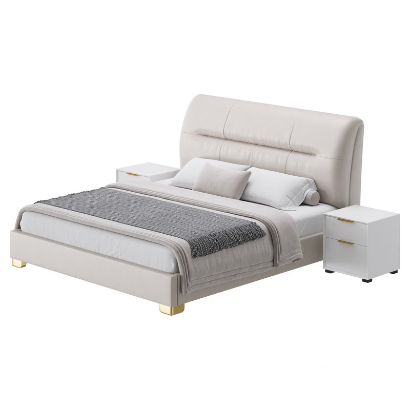Elegant Beige Upholstered Modern Headboard Bed Image 5