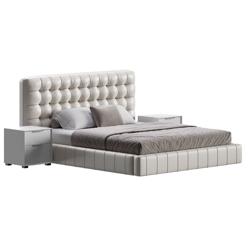 White Upholstered Panel Bed Image 5