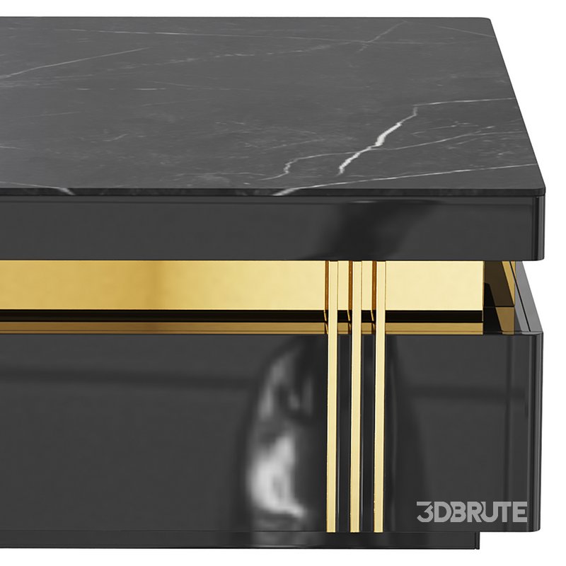 Trimied 43 Modern Black Square Storage Coffee Table Stone Top & 4 Wood Drawers Image 5