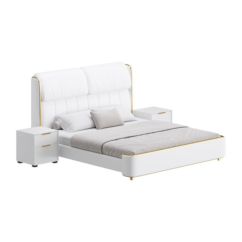 Elegant White Pine Wood Panel Bed Image 5