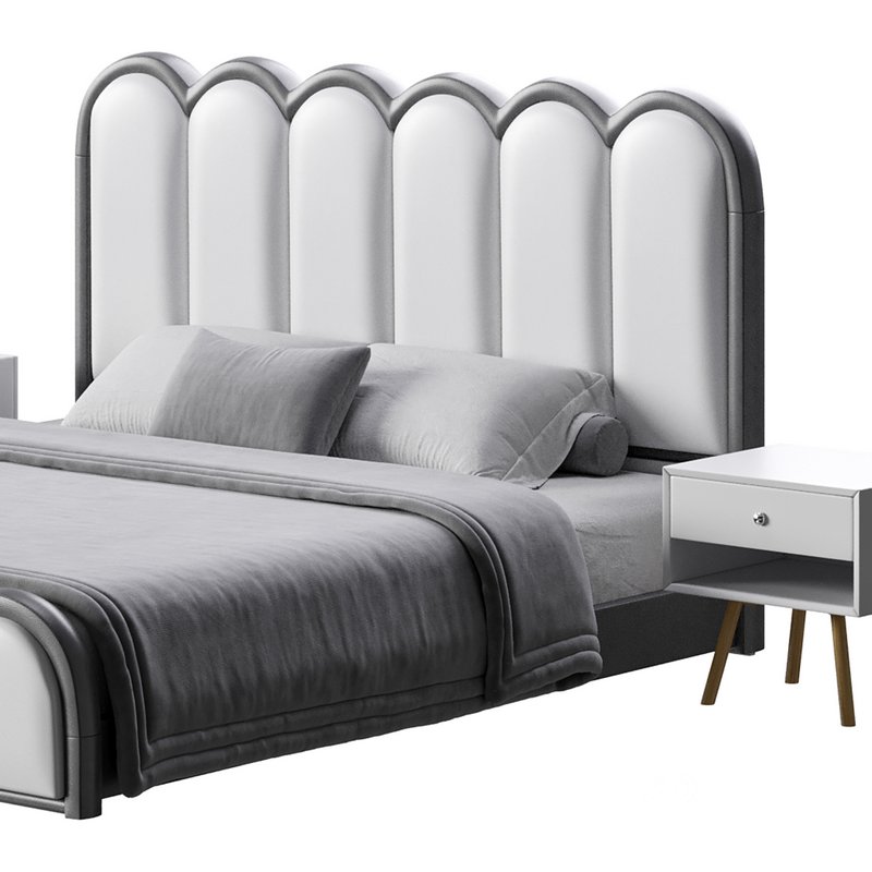 White Genuine Leather Upholstered Modern Panel Bed Image 5
