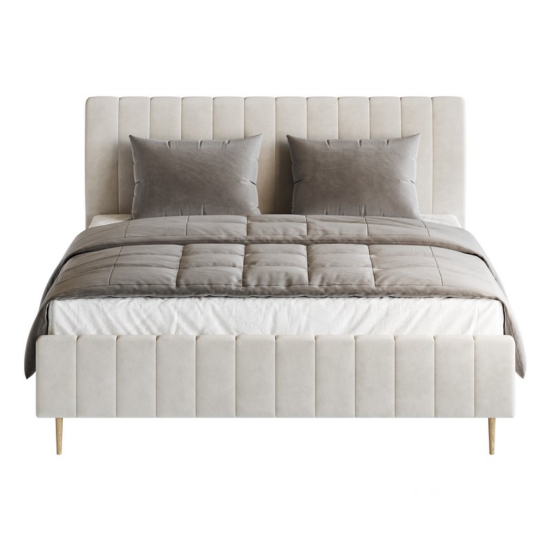 Wooden Non-Adjustable White Upholstered Modern Bed Image 4