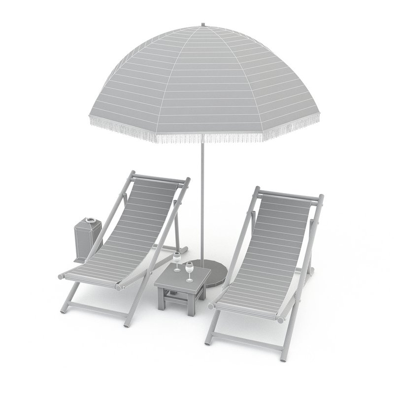 3D bohemian sunbed and umbrella model Image 5