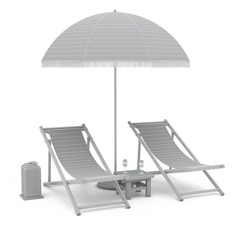 3D bohemian sunbed and umbrella model Image 6