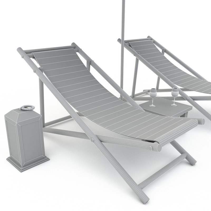 3D bohemian sunbed and umbrella model Image 7