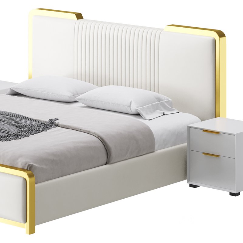 Glamorous White Wood Upholstered Bed I Image 6