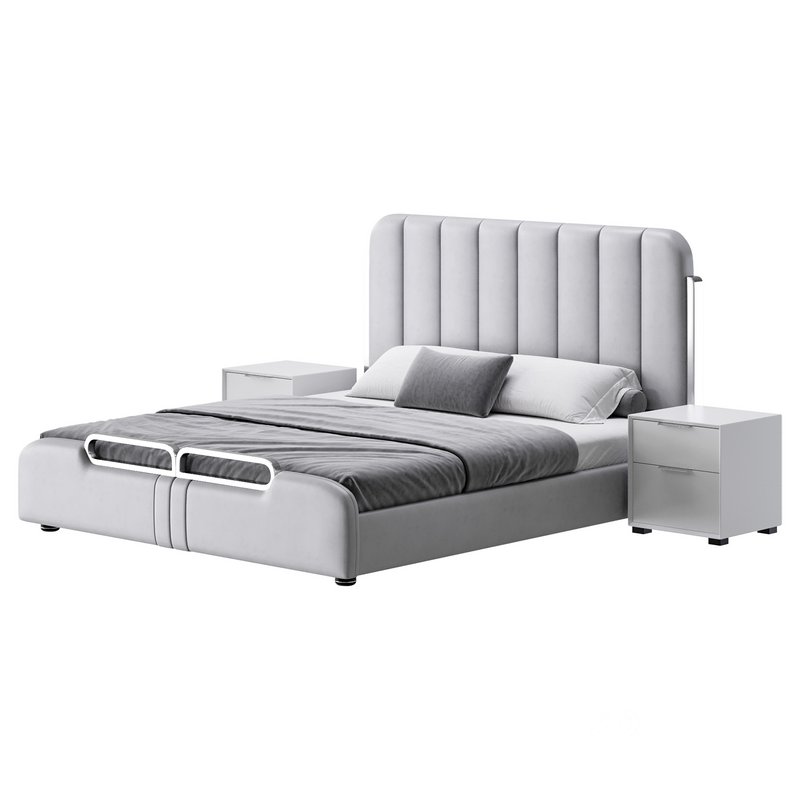 Upholstered Headboard Bed Frame Modern Panel Bed I Image 6
