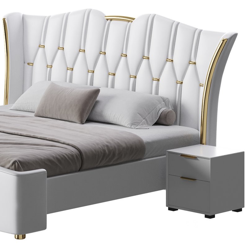 Modern Off-White Upholstered Tufted King Bed Image 5