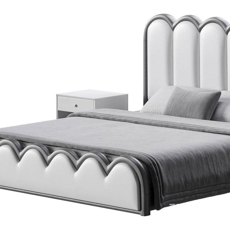 White Genuine Leather Upholstered Modern Panel Bed Image 6