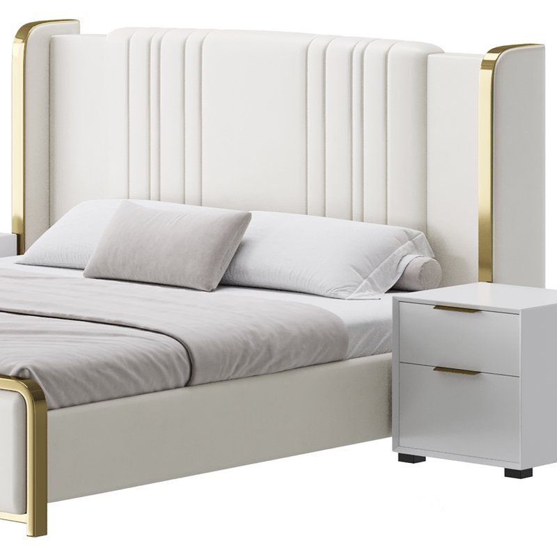 Glamorous White Upholstered Wingback Bed I Image 5