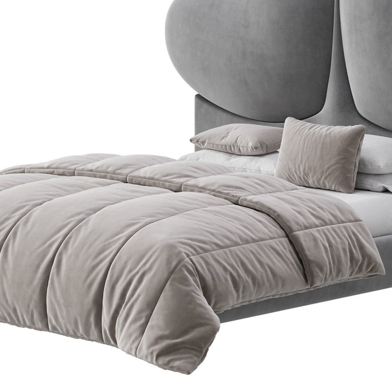 Elegant Blue Pine Wood Upholstered Panel Bed Image 4