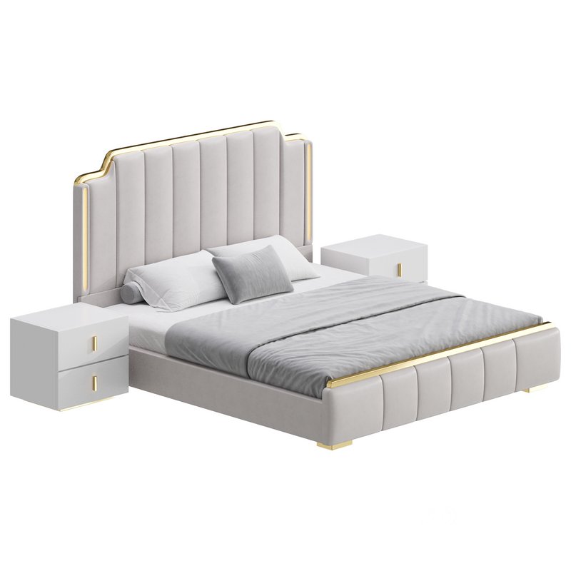 Glam Beige Upholstered Bed Image 5