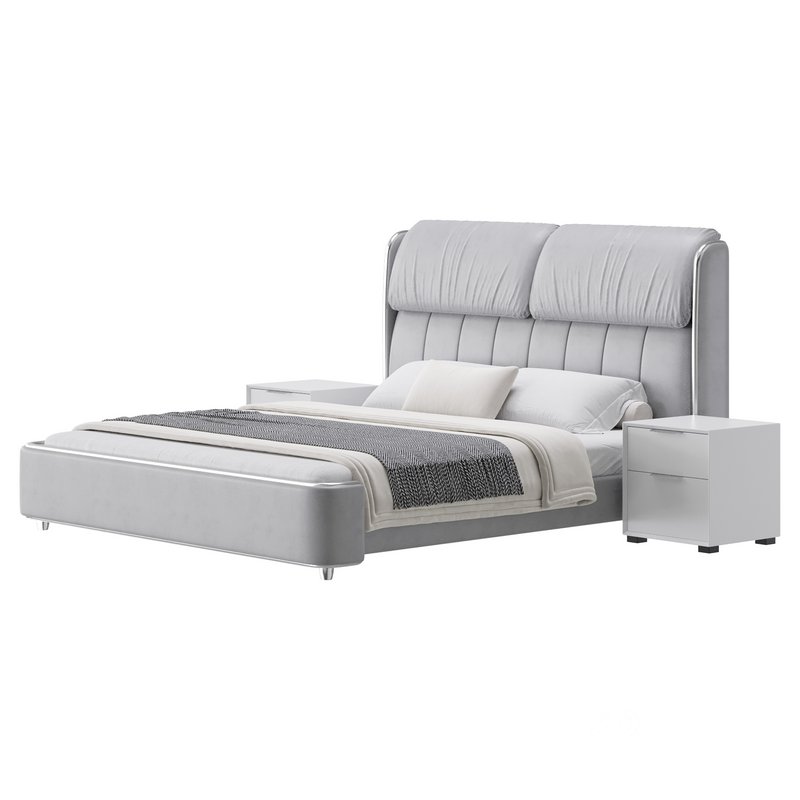 Elegant White Pine Wood Panel Bed Image 6