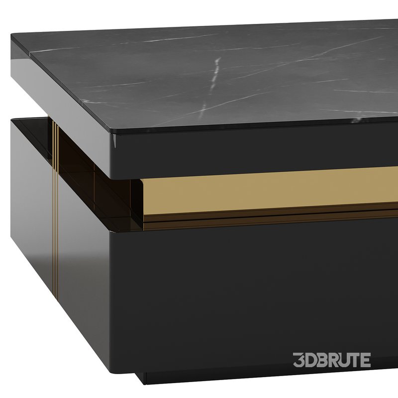 Trimied 43 Modern Black Square Storage Coffee Table Stone Top & 4 Wood Drawers Image 7
