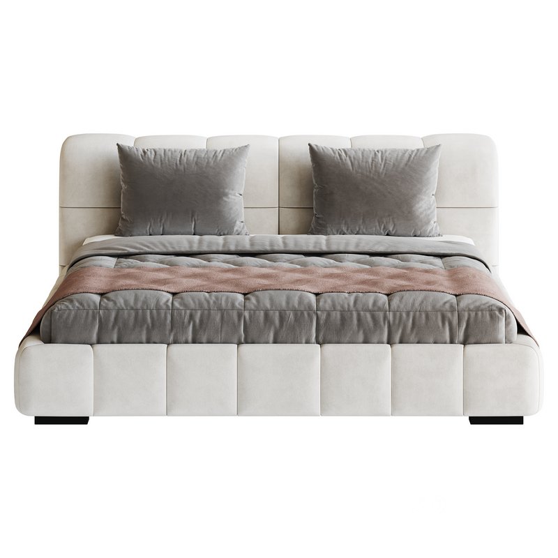 White Upholstered Wood Modern Headboard Bed Image 7