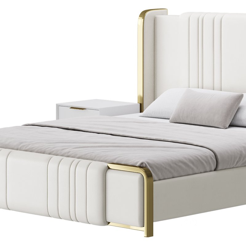 Glamorous White Upholstered Wingback Bed I Image 6