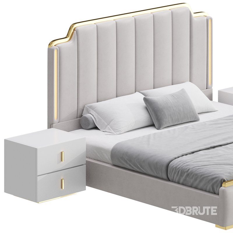 Glam Beige Upholstered Bed Image 7
