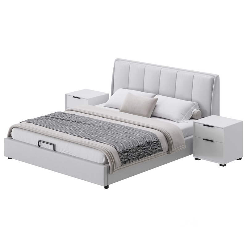 Gray Wingback Upholstered Headboard Bed Image 7