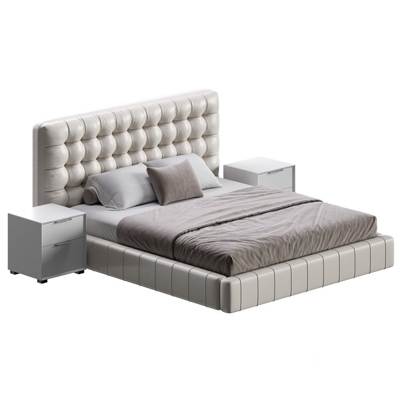 White Upholstered Panel Bed Image 7