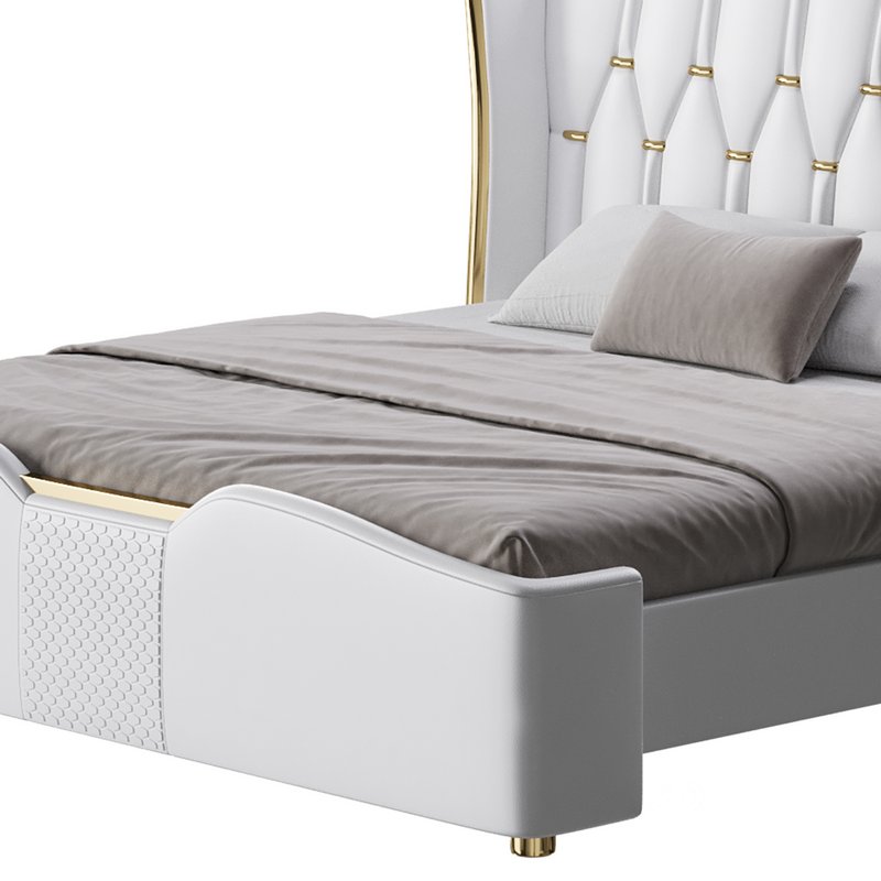 Modern Off-White Upholstered Tufted King Bed Image 7