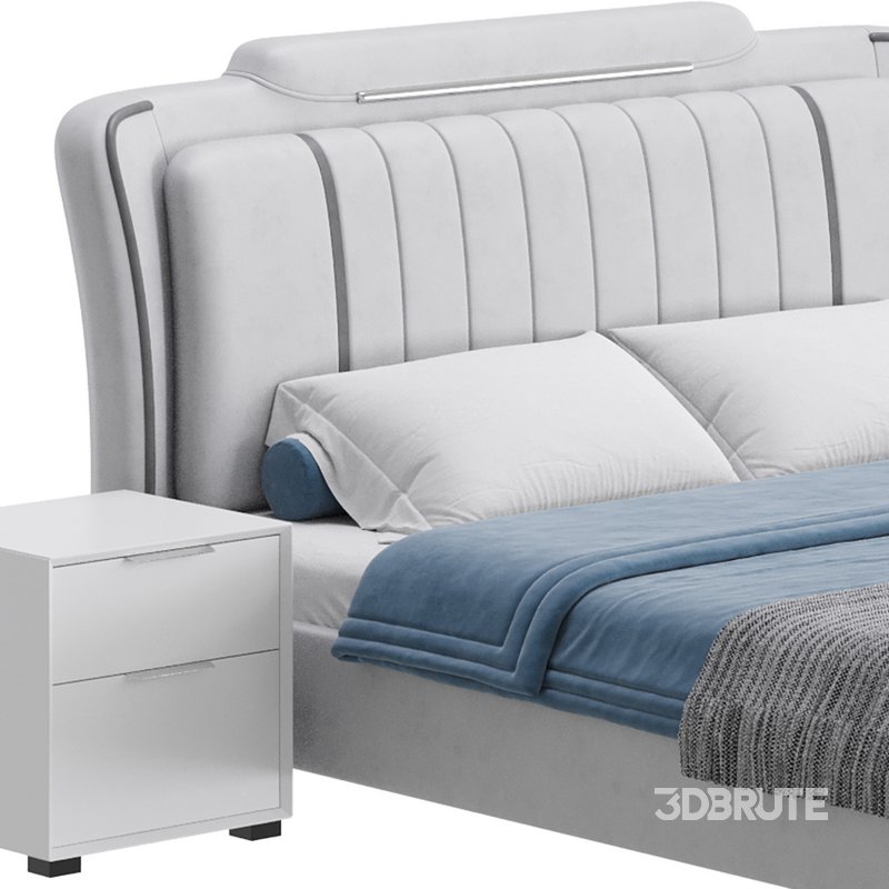 Queen Size Upholstered Headboard Bed Image 6