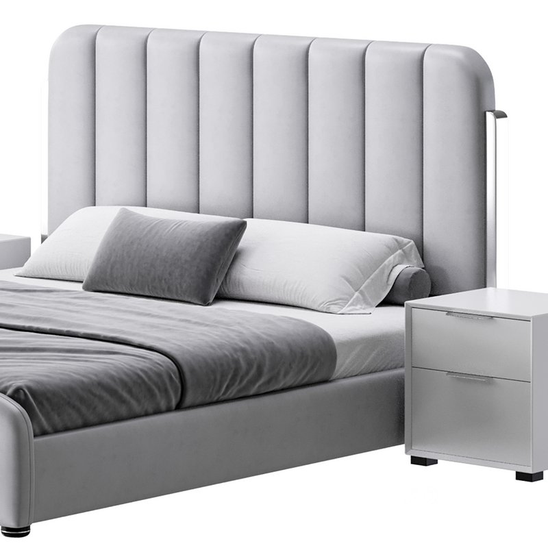 Upholstered Headboard Bed Frame Modern Panel Bed I Image 9