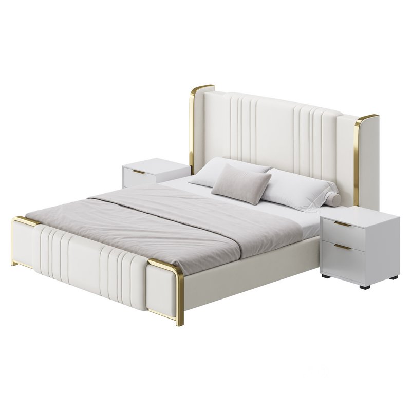 Glamorous White Upholstered Wingback Bed I Image 8