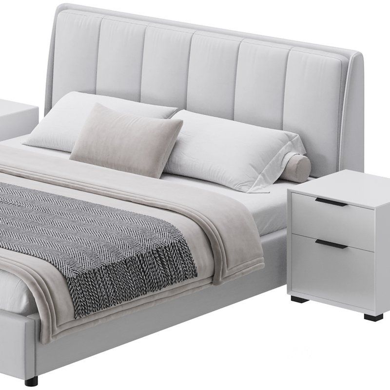 Gray Wingback Upholstered Headboard Bed Image 8