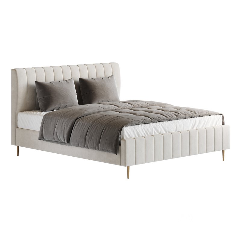 Wooden Non-Adjustable White Upholstered Modern Bed Image 6