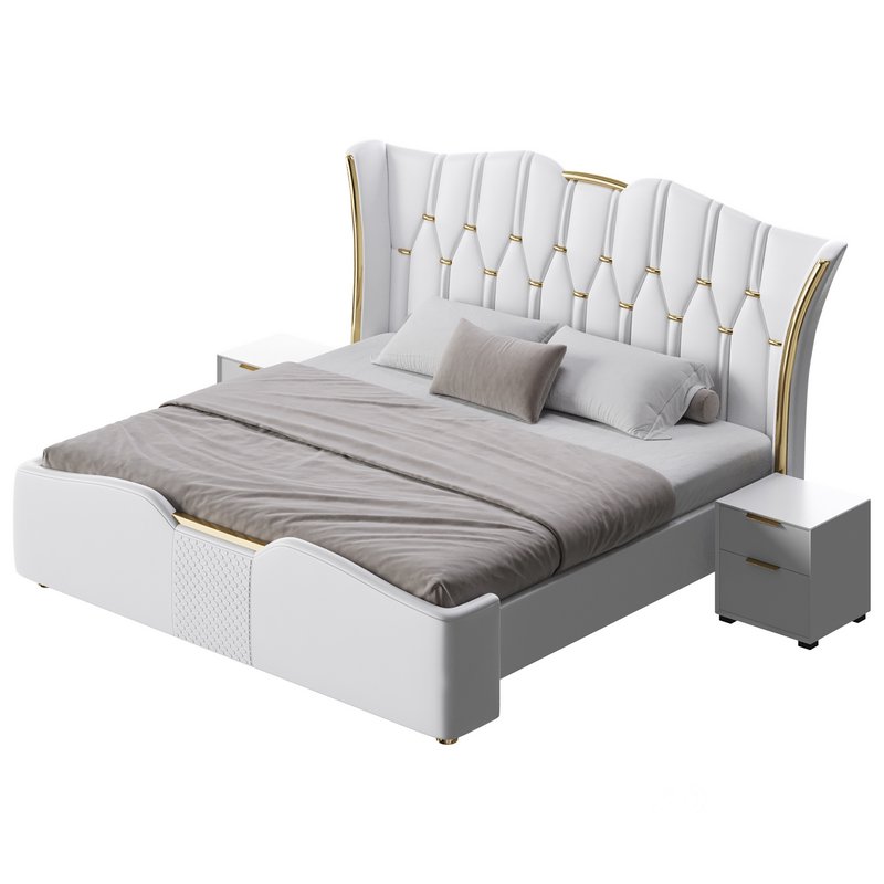 Modern Off-White Upholstered Tufted King Bed Image 8