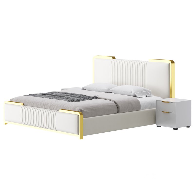 Glamorous White Wood Upholstered Bed I Image 7