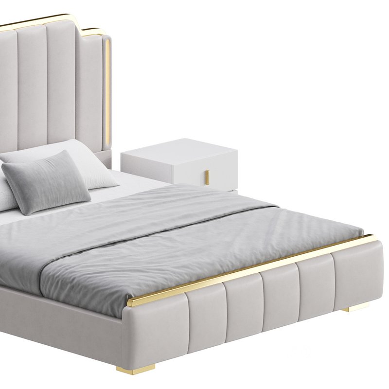 Glam Beige Upholstered Bed Image 8