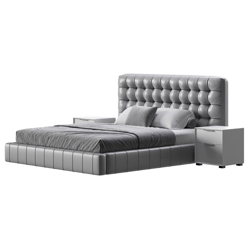 White Upholstered Panel Bed Image 8