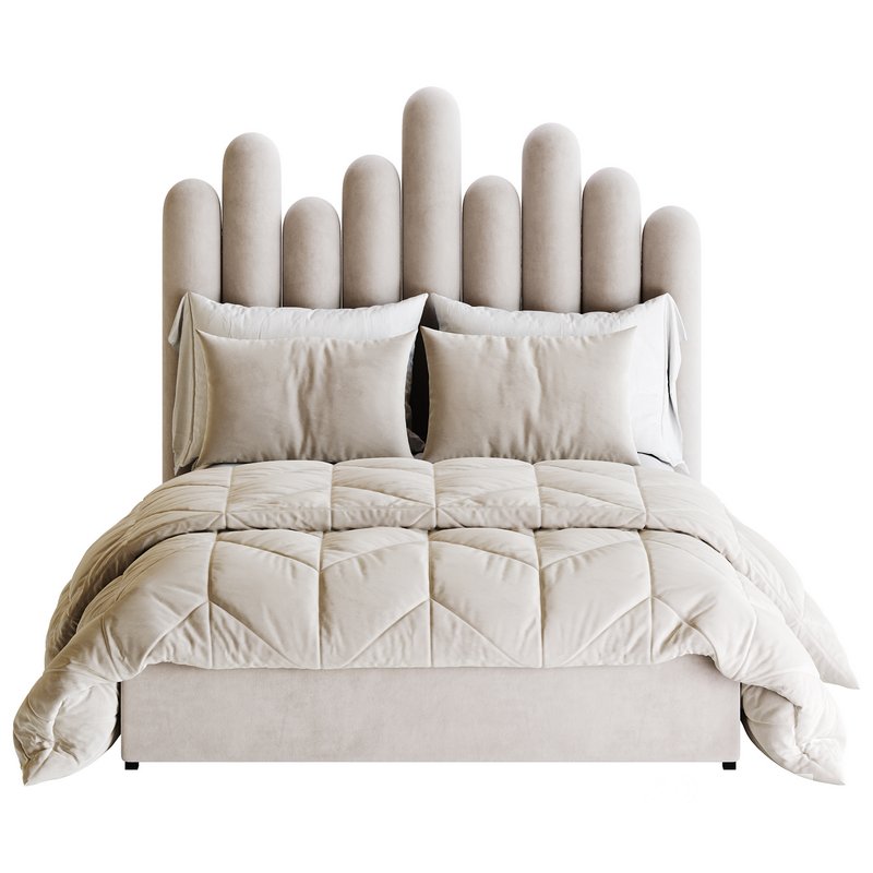 Light Wood Upholstered Panel Modern Bed Image 9