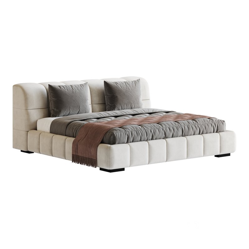 White Upholstered Wood Modern Headboard Bed Image 8