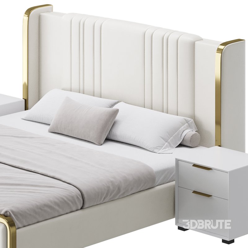 Glamorous White Upholstered Wingback Bed I Image 9